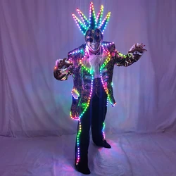 Full Color LED Jacket for Tron Suit LED Court Suit with Mask - Glow-in-the-Dark Costume for Parties And Events