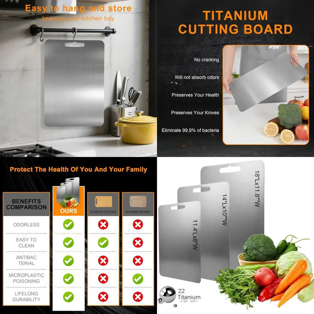 

Двусторонняя разделочная доска из чистого титана, 14x10 дюймов, для использования на кухне с мясом, фруктами и овощами