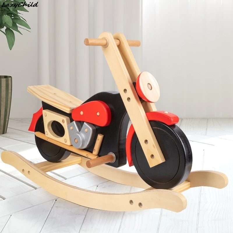 

Lazychild Wooden Children's Motorcycle Rocking Horse Baby Toy Balance Mount Wooden Horse Rocking Car Toy Under 14 Years Old