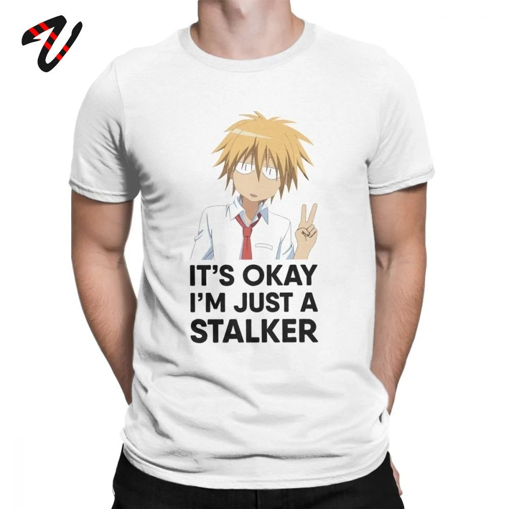 Funny Anime Tshirt For Men T-Shirts Stalker Maid Sama Cotton Tees Short Sleeve Gintama T Shirt Round Collar Clothes Plus Size