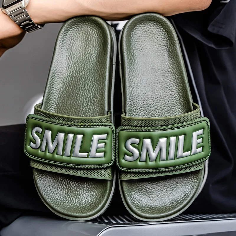 

Трендовые зеленые тапочки на воздушной подушке, мужские летние уличные модные шлепанцы, мужские тапочки на платформе, уличные нескользящие мужские пляжные сандалии