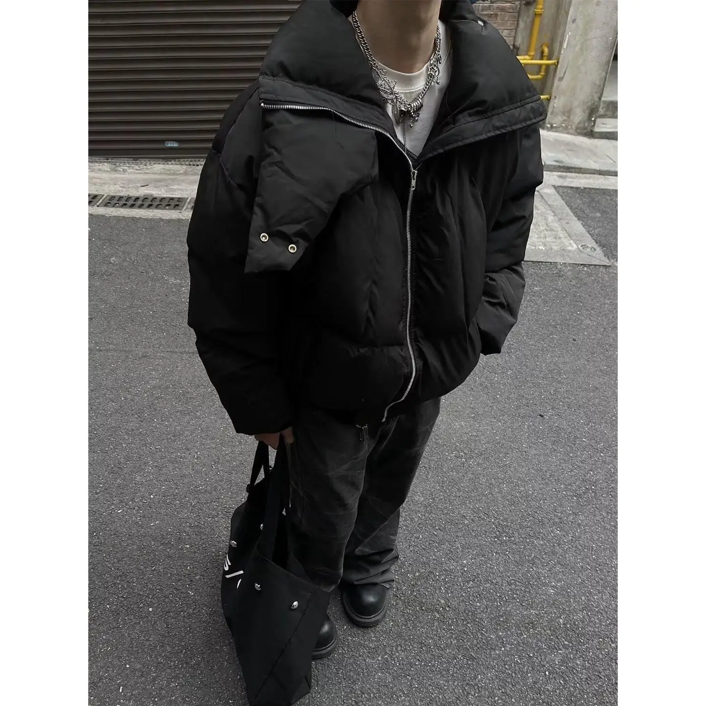 

American Street Design Knight Armor Stand Collar Thiened Cotton Jaet Winter Warm Youth ort Sle Polyester Fiber Coat