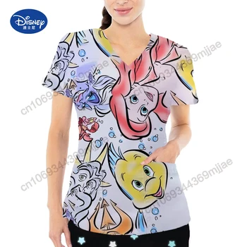 Summer Short Sleeves Women's T-shirts Free Shipping Cartoon Clothes Fashion Y2k V-neck Female Tops Two-Pocket Clothes for Women