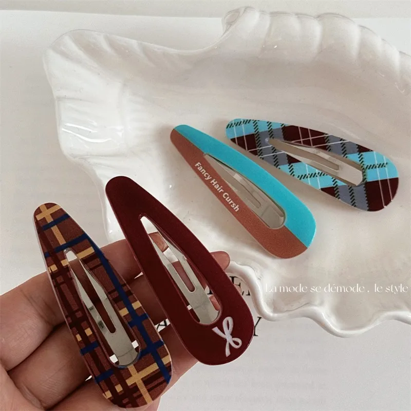 

Mint chocolate plaid water drop hairpin cute girl versatile BB clip side bangs clip hair accessories new