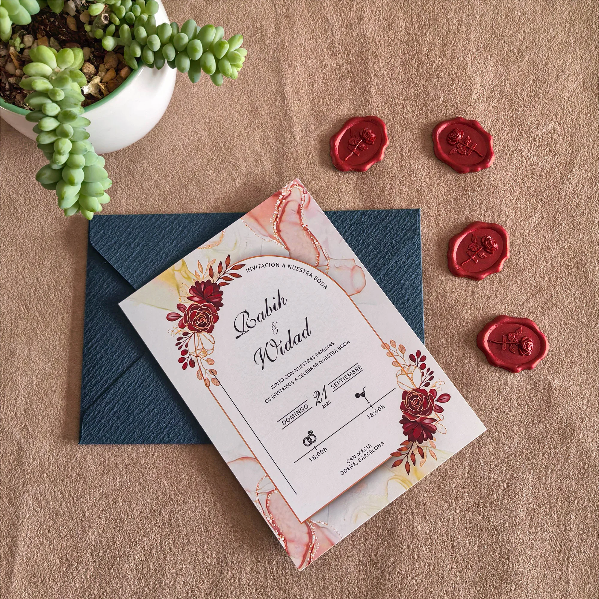 

Custom Printed Wedding Invitation Envelopes with Wax Seal Set for Wedding Party Quinceanera Events - Elegant Stationery Kit