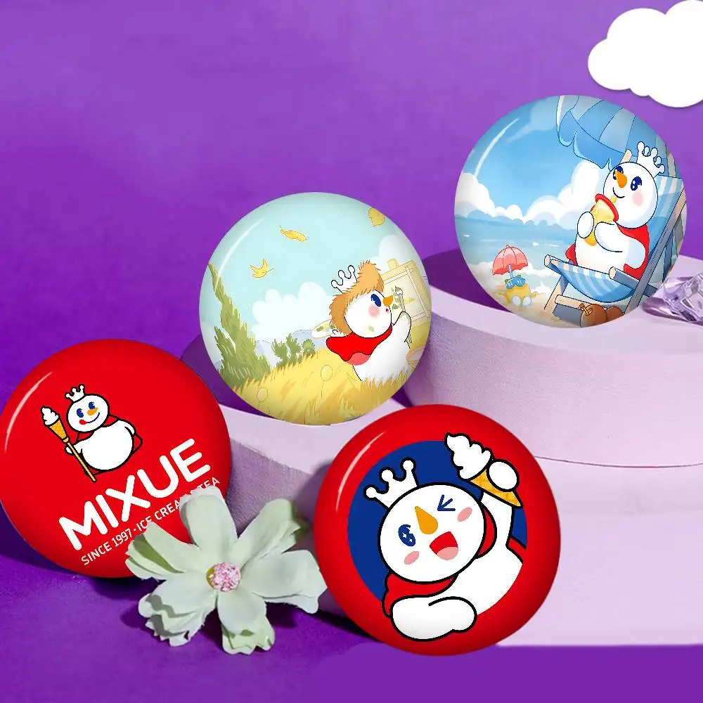 Cute Mixue Ice Cream & Tea Logo Tinplate Pin Button Custom Anime Role Old-school Brooch Cartoon Collar Badge Jewelry Gift Fans