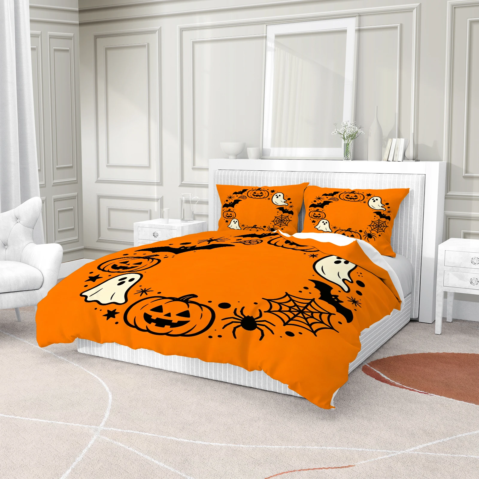 طقم غطاء لحاف برتقالي للهالوين - مراجعة Duvet Cover Sets With Zipper وسعره