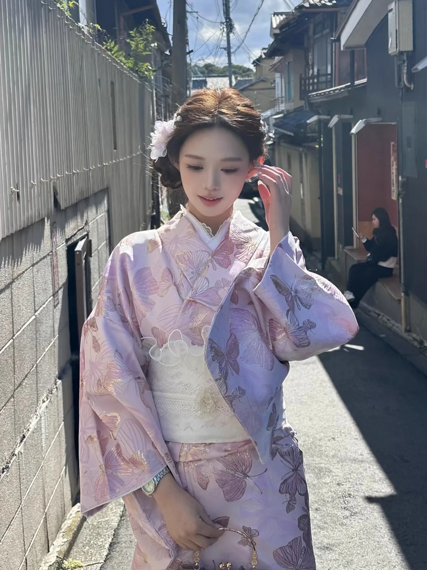 

Women's Improved Butterfly Jacquard Kimono Japanese Taisho-style Yukata Travel Photography Dress Cos Costume