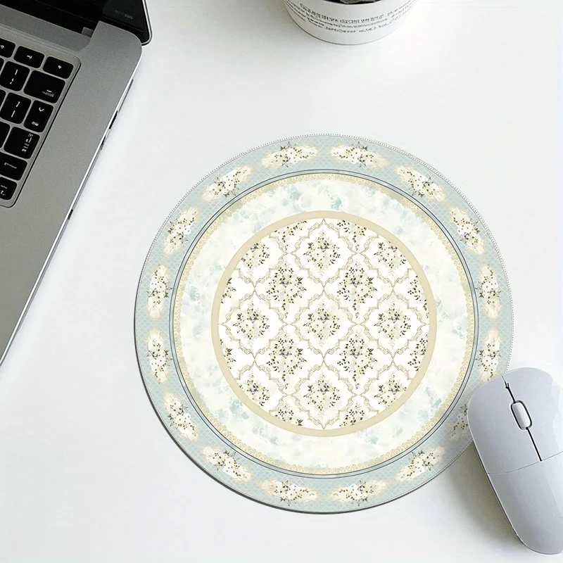 

Retro floral mousepad with a light blue circular anti-slip rubber and HD printing design is suitable for office desks or gaming