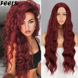 Red Long Water Wave Wig golden Black Pink Pure Wigs Cosplay Wigs For Women Synthetic Hair Heat Resistant Temperature Fiber