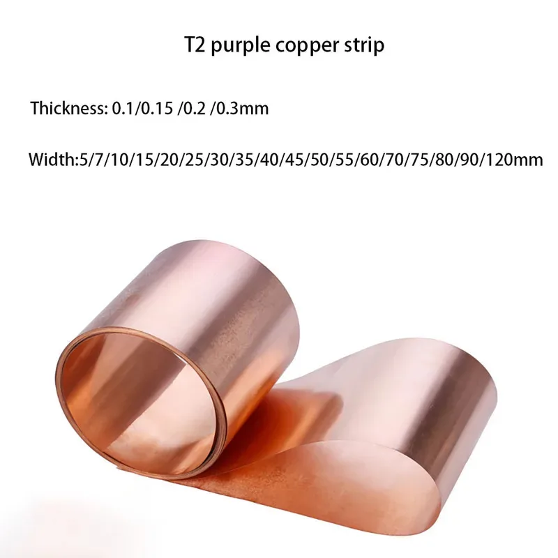 T2 Pure Copper Strip 0.1-0.3mm Ultra-thin Sheet Grounding Conductive Heat Sink 1M Length