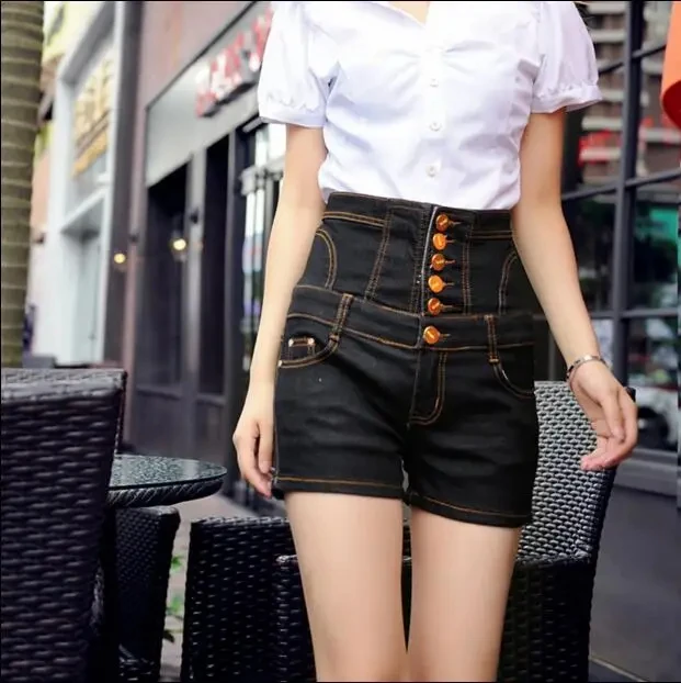 summer brand Fashion casual high waist female ladies girls slim elastic waist plus size denim shorts