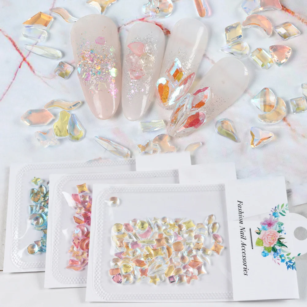 

3pcs 3 Bags Decorative Charms For Diy Art Design Sparkling Nail Gems Decor Supplies Elegant Nail Jewels