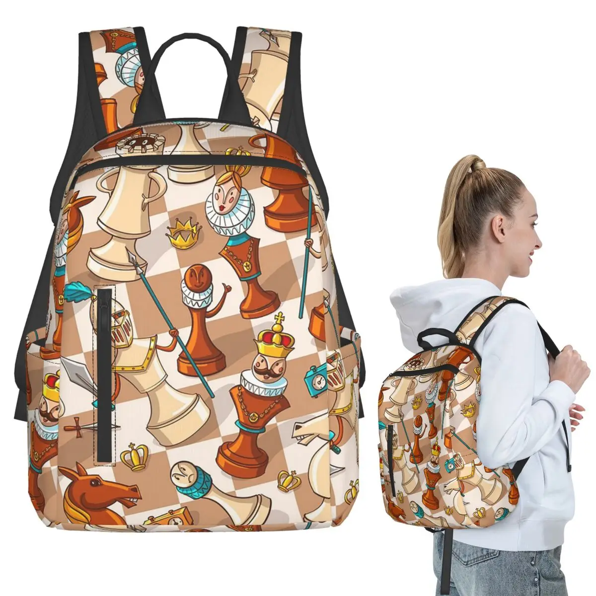 

Cartoon Chess Pattern Backpack Student BookBag Kids School Bag Computer Shoulder Bags Men Women