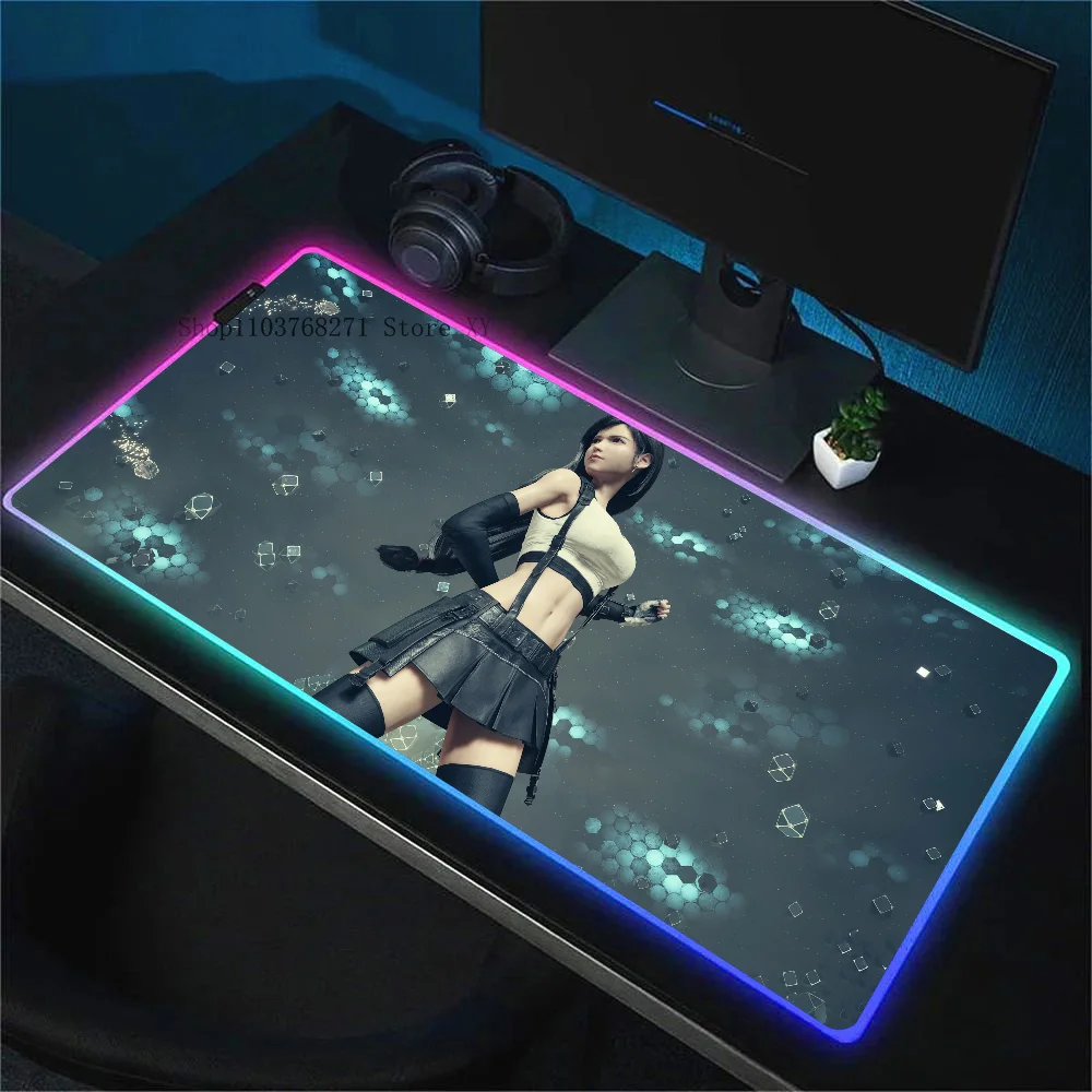 Tapis de souris de jeu Anime Girl Final Nette, média, RVB, HD, noir, accessoires de joueur, grand, LED