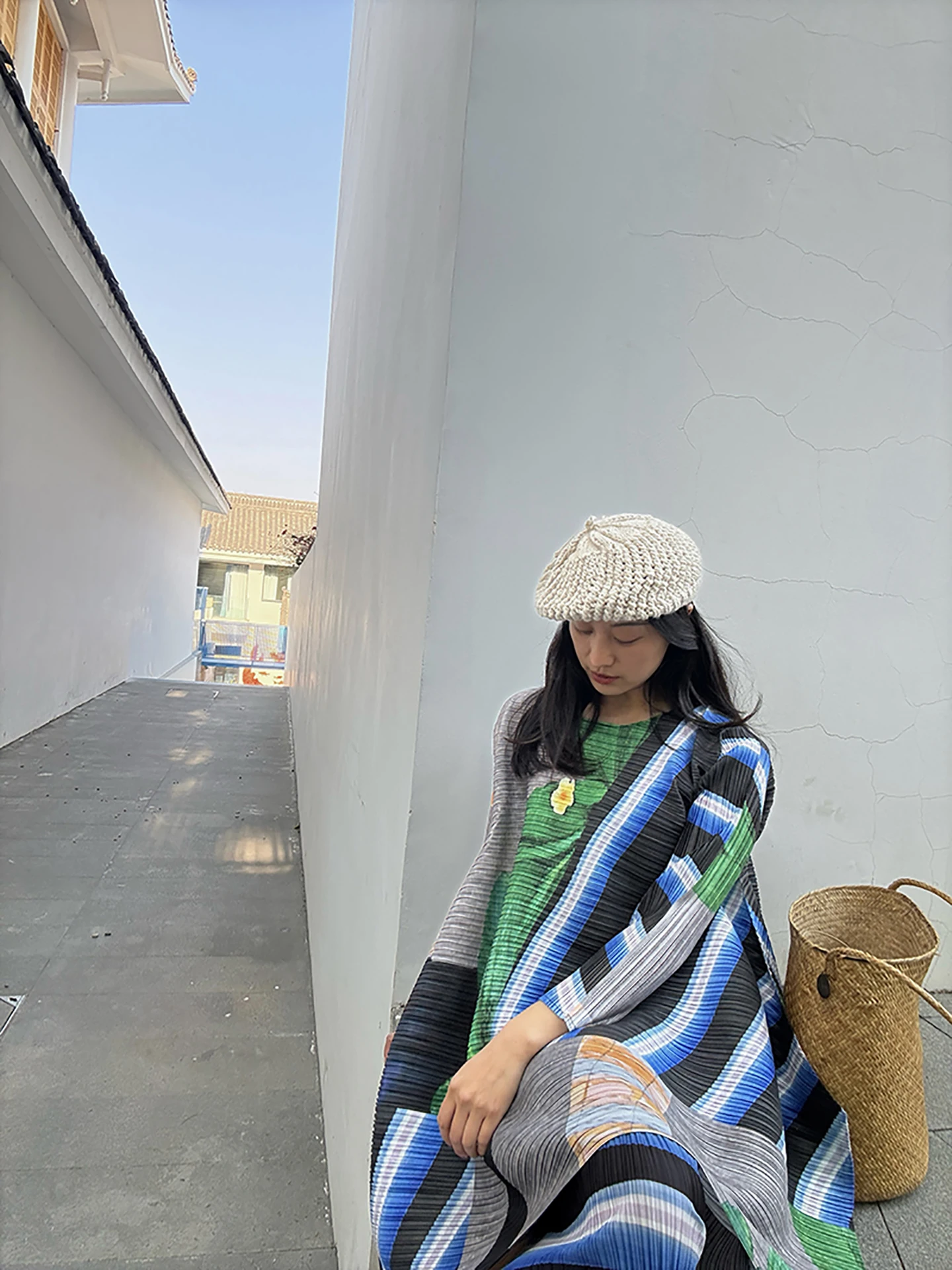 

Blue Patchwork Folded Sve round Ne Mid-Length Top Japanese Sle Loose Fit Polyester T-irt Women's Faion 2026 Winter