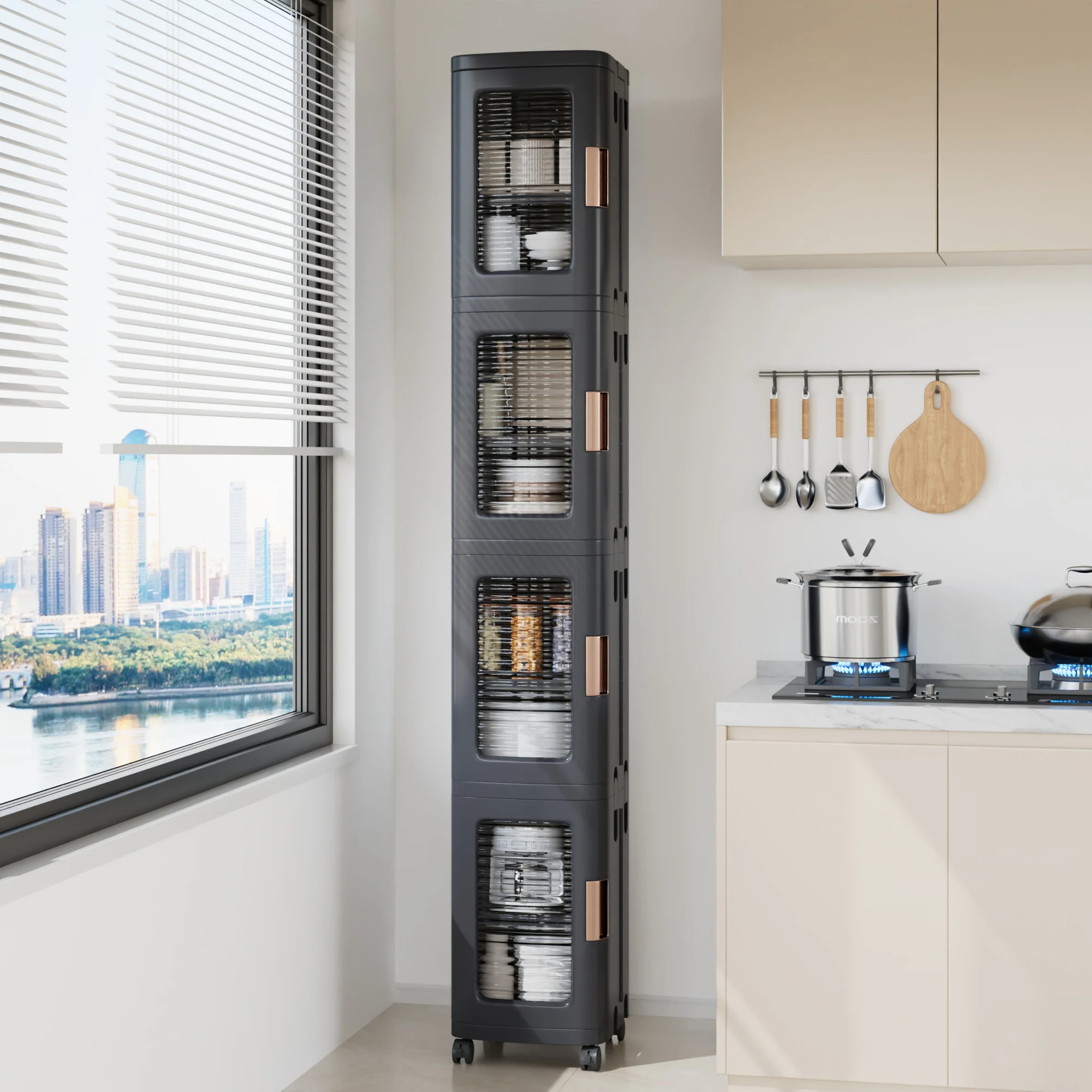 

4 Tier Tall Plastic Slim Storage Cabinet with Movable Wheels for Bedroom, Living Room, Easy Assembly, White