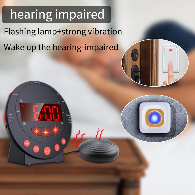 Retro Vibration Alarm Clock for Hearing Impaired  Sleepers Wireless Bedside Alarm with Phone Call Vibration Doorbell Alert