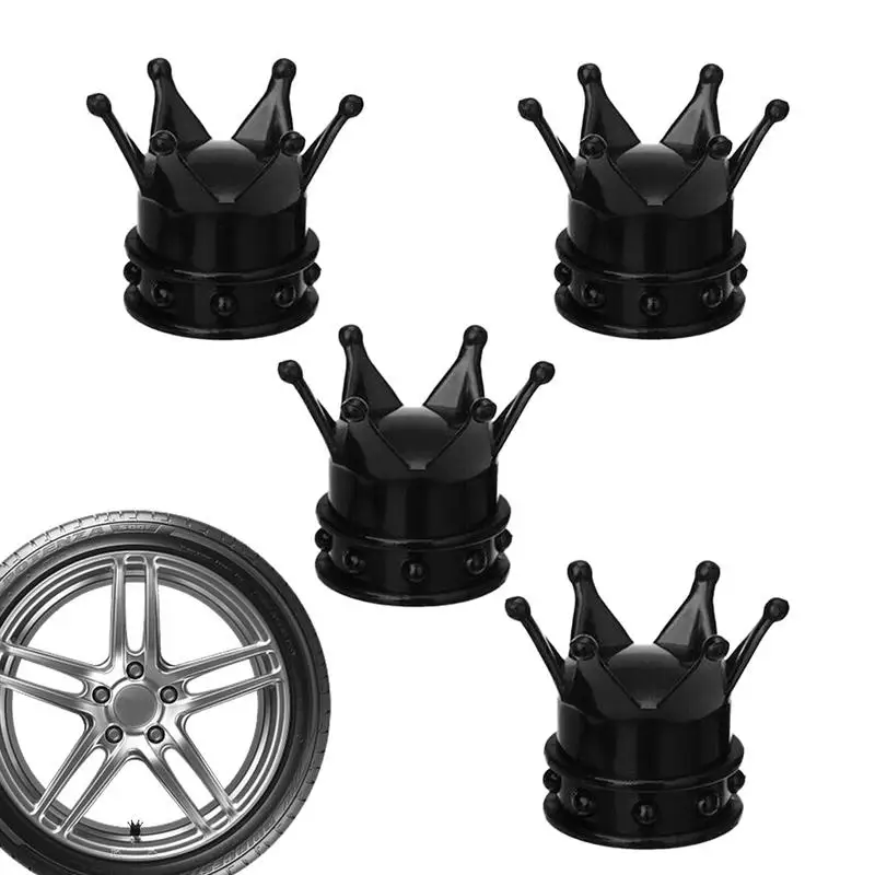 Tire Valve Stem Caps 4Pcs Crown Shape Dustproof Tire Valve Caps Wheel Caps For Enhanced Protection Anti Fade Easy Installation