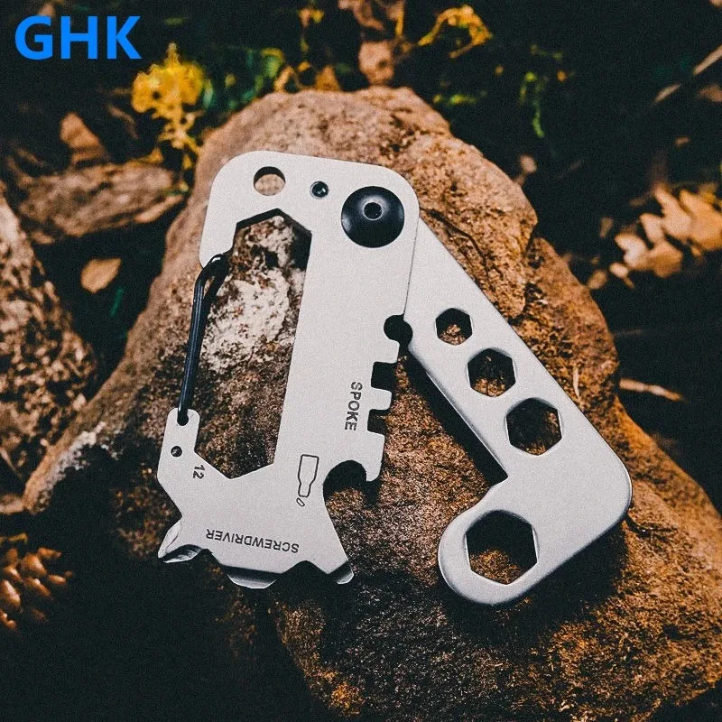 GHK EDC Outdoor Tools Carabiner Clip Bottle Opener Keychain Ring Stainless Steel Multifunction Card Gadget Tool Camping Survival