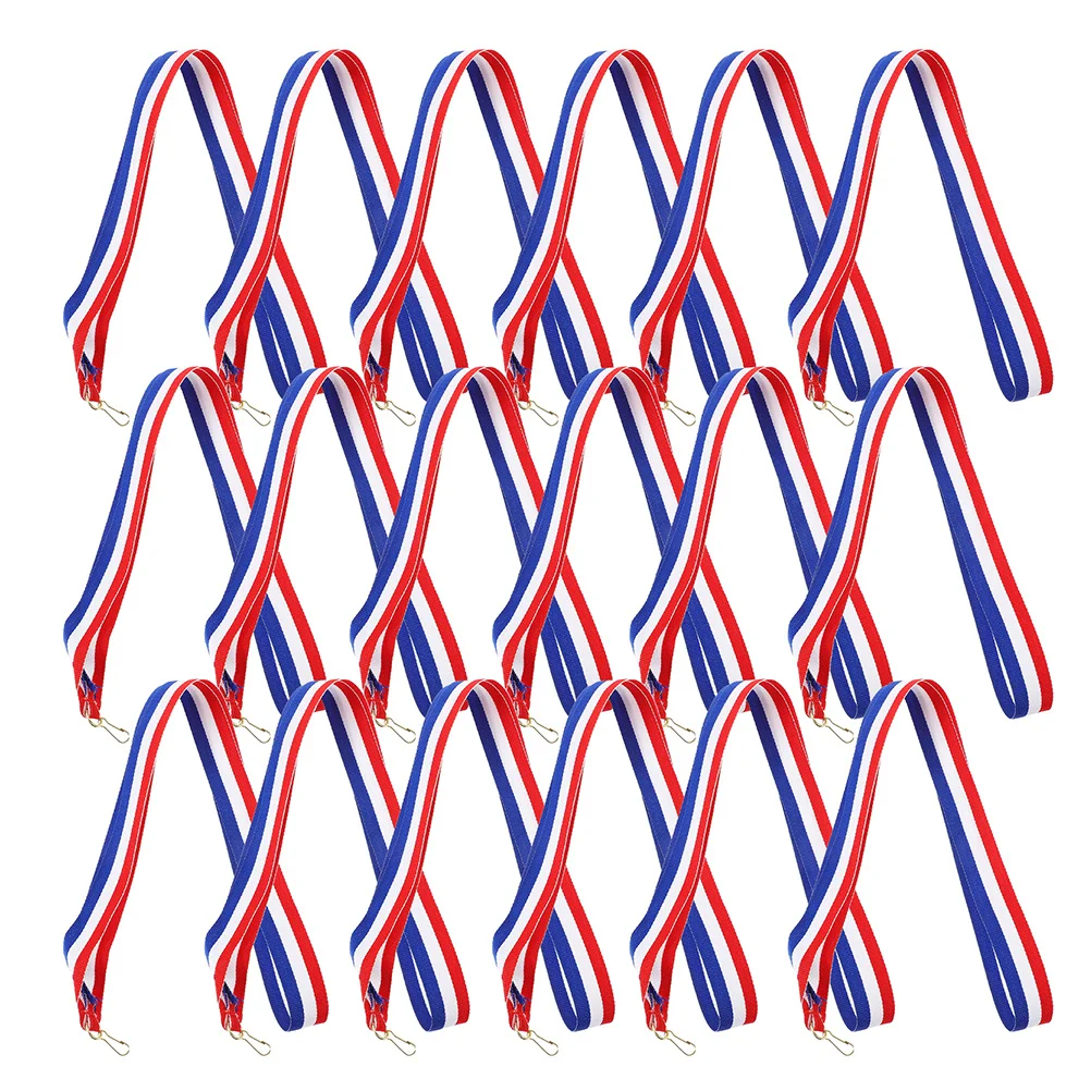 

25Pcs Red White Blue Triangular Hook Medal Lanyards Snap Clip Neck Ribbons Award Participation Sports Competitions Prize Ribbon