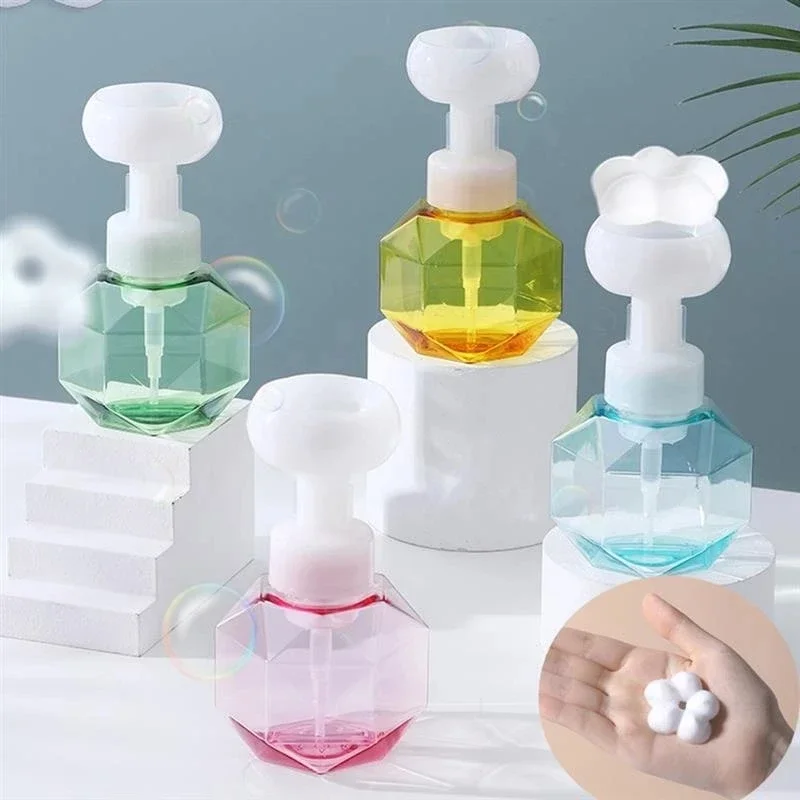 

300ml Liquid Soap Dispenser Flower Shape Foam Foaming Pump Empty Bottle Plastic Clear Bottle Shower Gel Foam Pump Bottle