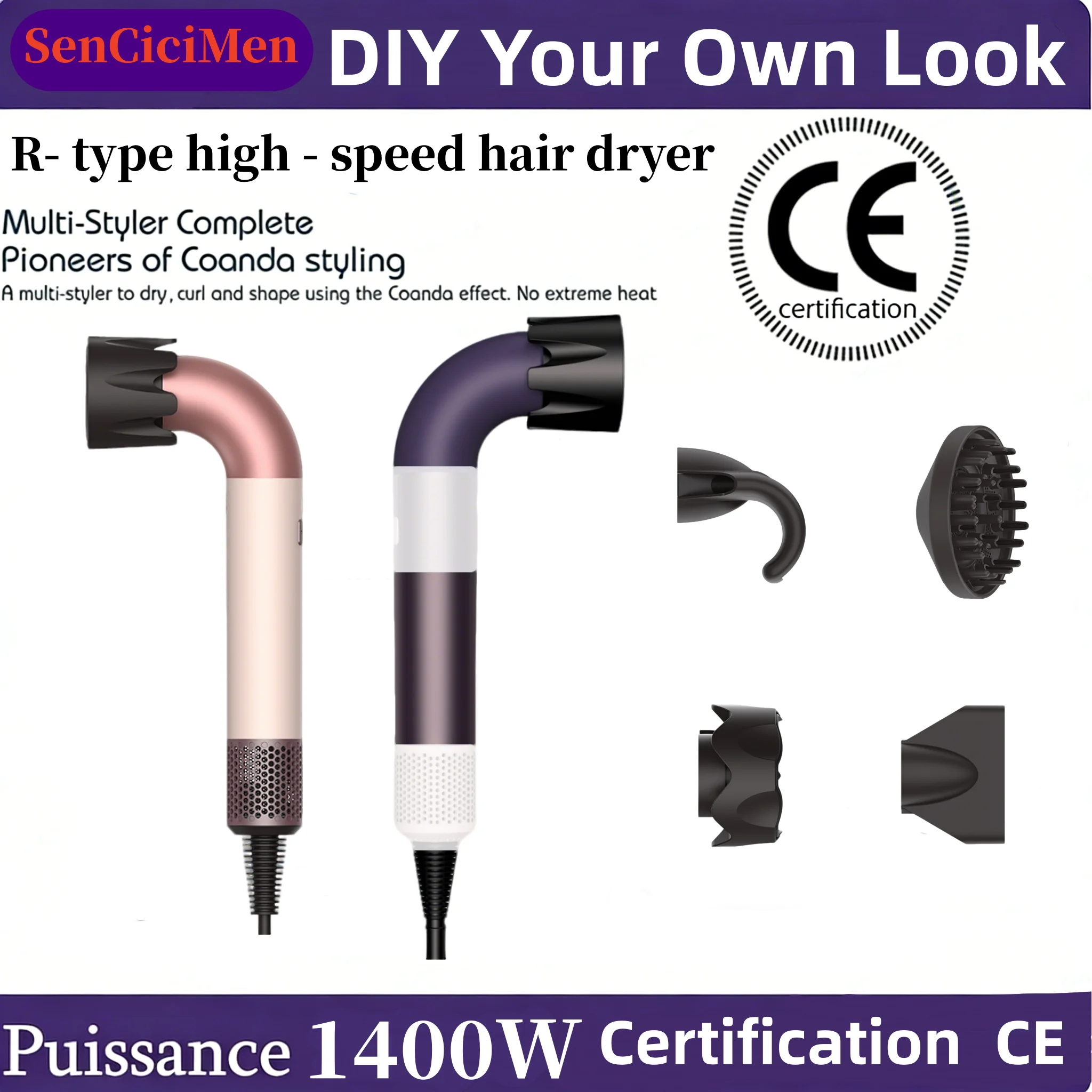 

Оригинальный фен Pure Original 1400 Вт, высокомощный, легкий, с низким уровнем шума, быстрая сушка, с различными насадками