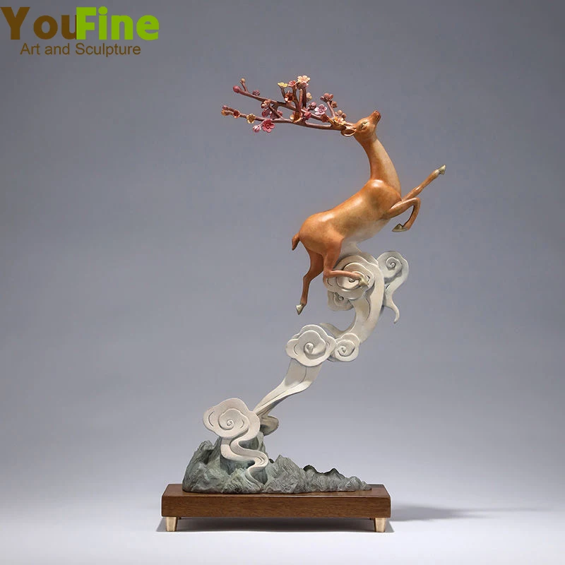 Bronze Deer Statue Modern Art Bronze Deer Sculpture Animals Sculpture Home Decoration Ornament Collection Gift Crafts