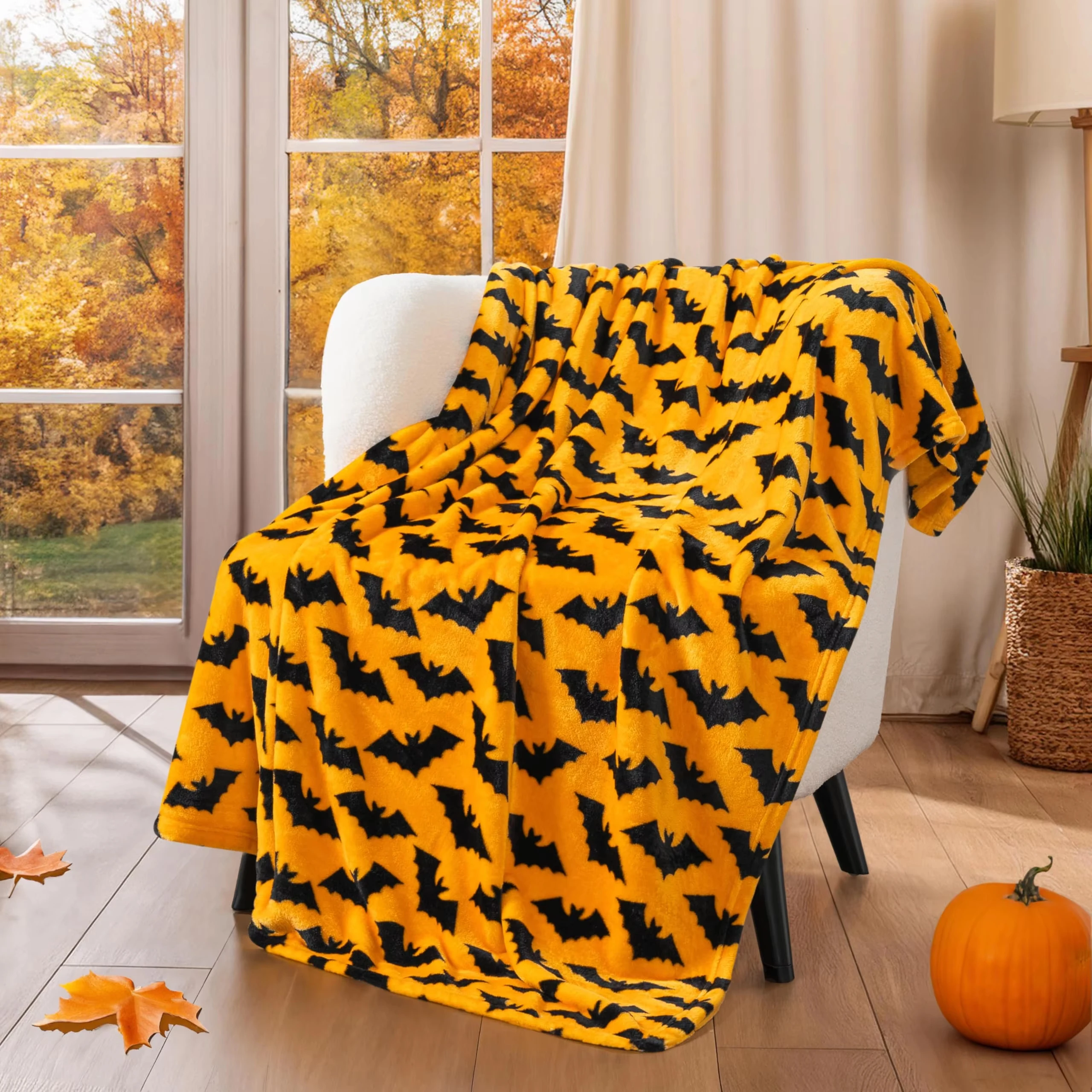 2026 New Style Halloween Flannel Throw Blanket Print Jack‑o‑Lantern And Bat Pattern Soft Warm Sofa Bed Home Blanket kids
