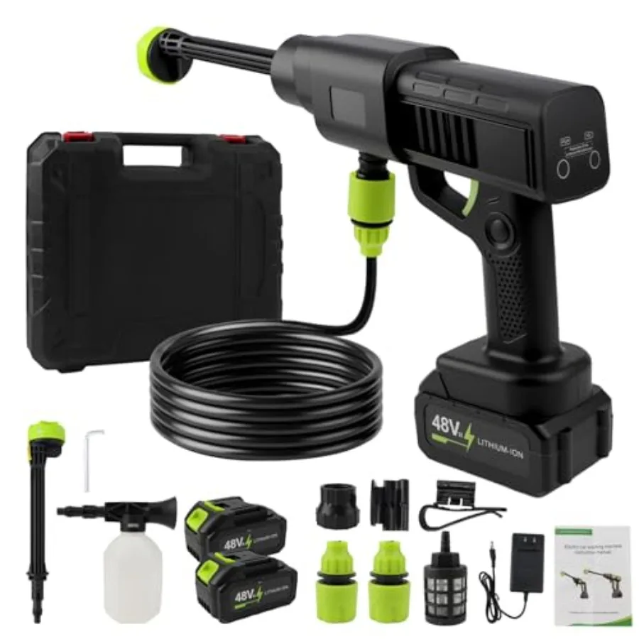 

Cordless Pressure Washer Battery Powered Portable Power Pressure Washer LCD Display with 10 Speed 6-in-1 Nozzle Foam Pot Hose f
