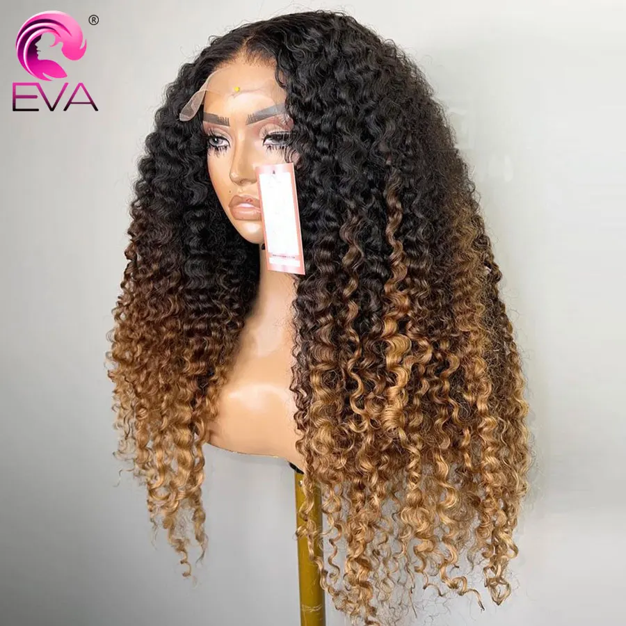 Eva Ombre Color Curly Wigs 13x6 HD Lace Frontal Wig Pre Plucked Human Hair HD Lace Front Wig 5x5 HD Lace Closure Wigs For Women