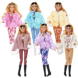 30cm Doll Full Set 1/6 Bjd Female Doll with Beautiful Winter Fashion Plush Fur Coat and Clothes Suit