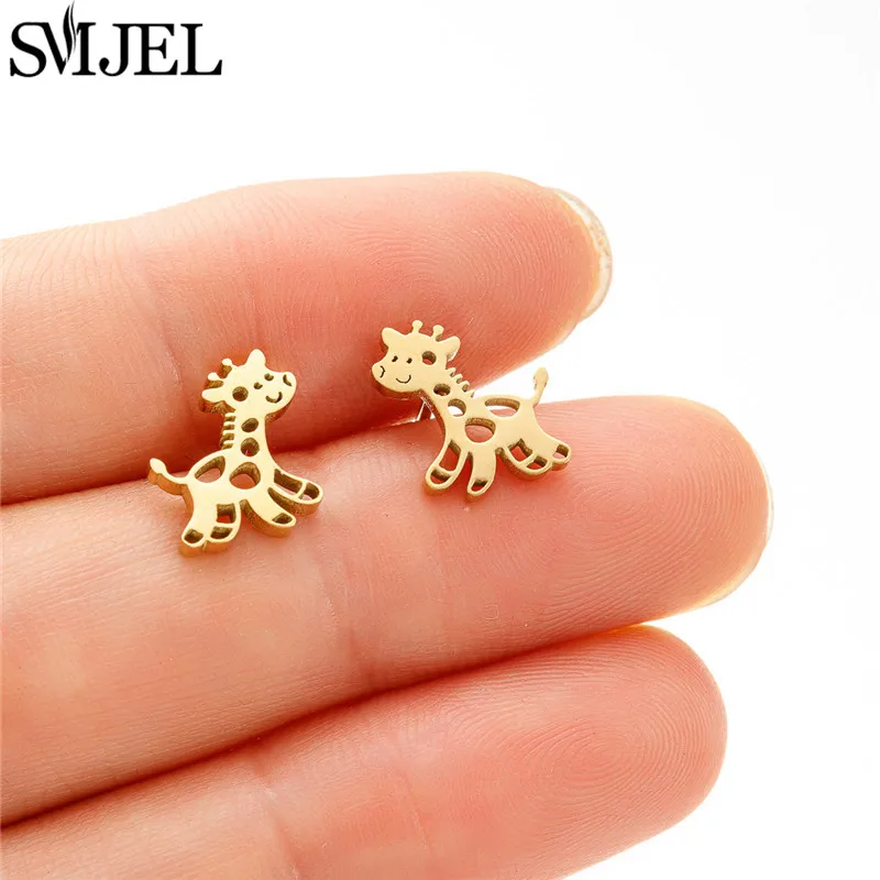 Cartoon Animal Stainless Steel Earings Fashion Small Giraffe Stud Earrings for Women Girls Party Ear Jewelry Free Shipping