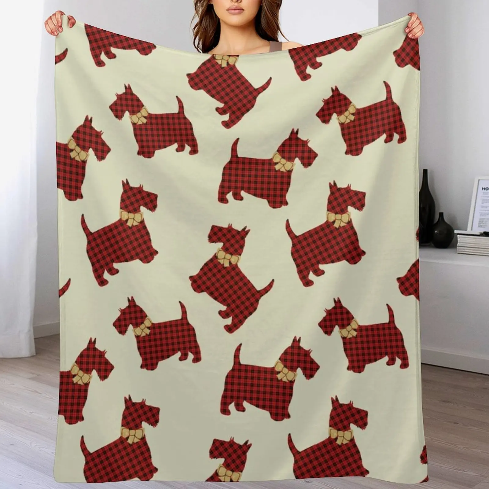 

Scottie Dog Tartan Plaid Throw Blanket for sofa Winter beds Hair Blankets