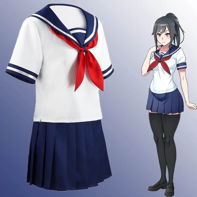 Game Yandere Simulator Cosplay Costume Ayano Aishi Uniform Chan JK School Women Outfit Sailor Suit T-shirt+Skirt black clover