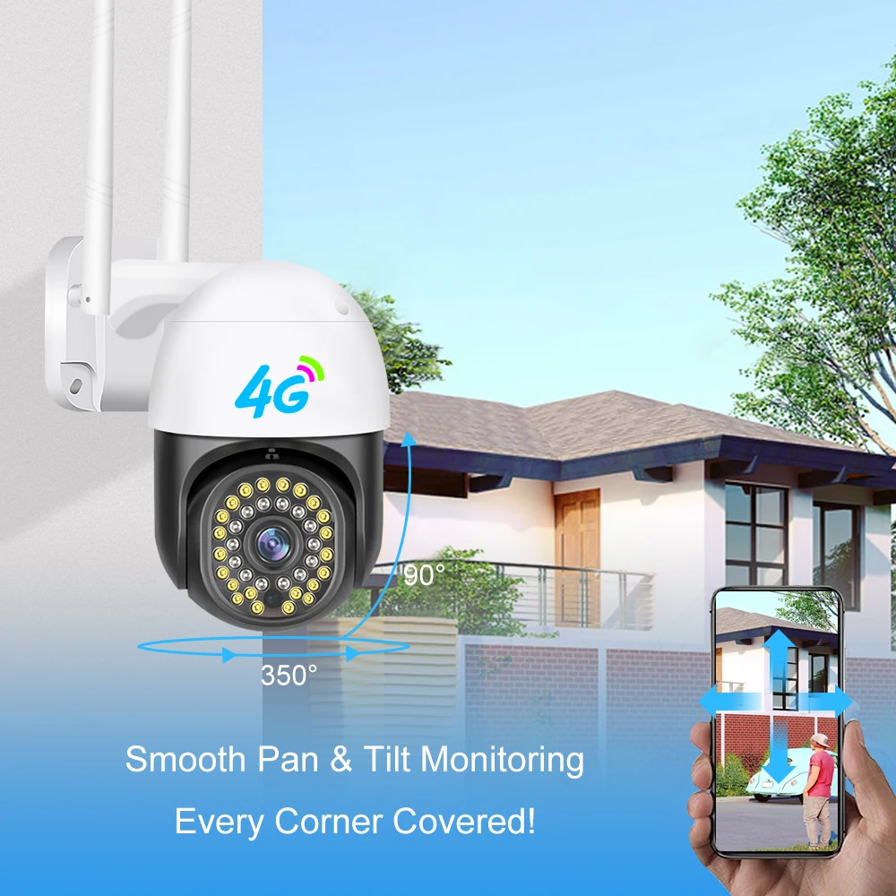 V380 3MP 4G Auto Tracking PTZ Camera 10X Zoom Outdoor 4G Sim Card IP Camera Home Security Two Way Audio Full Color Night Vision