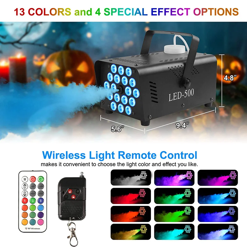 

500W LED Fog Machine DJ Disco Smoke Machine RGB Wireless Remote Control for Christmas Party Wedding Halloween Stage Effect Fog