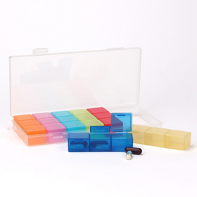 21 Compartment Transparent Color Empty Plastic Box Pill Tablet Medicine Organizer Weekly 7 Days 3-Row Tray Storage Case