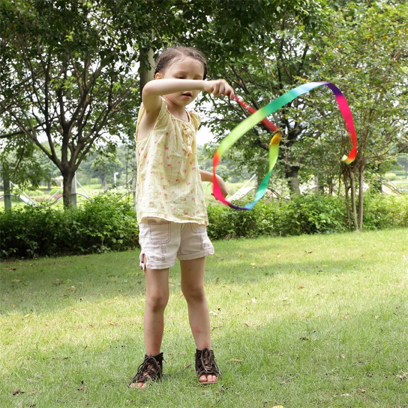 4M Children's Outdoor Sports Props Colorful Rainbow Fitness Ribbon Dance Ribbon Rhythmic Gymnastics Art Ballet Twirling Stick