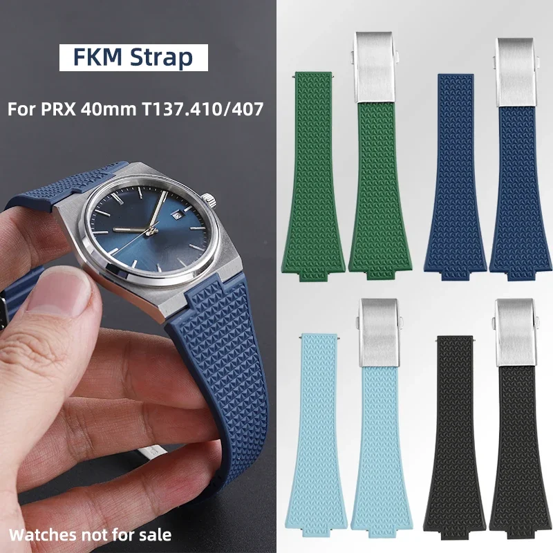 

Для 1853 Tissot PRX ремешок из фторкаучука T137 ремешок T137.410 T137.407 VITON ремешок для часов браслет 40 мм T137407 t137410 синий ремешок