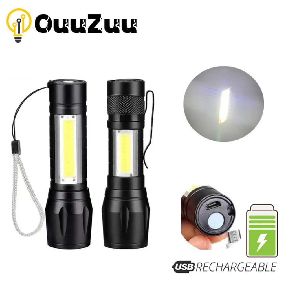 

Mini LED Flashlight XPE COB Flashlight with 3 Modes Rechargeable Zoom Flashlight Light Waterproof Camping Light Portable