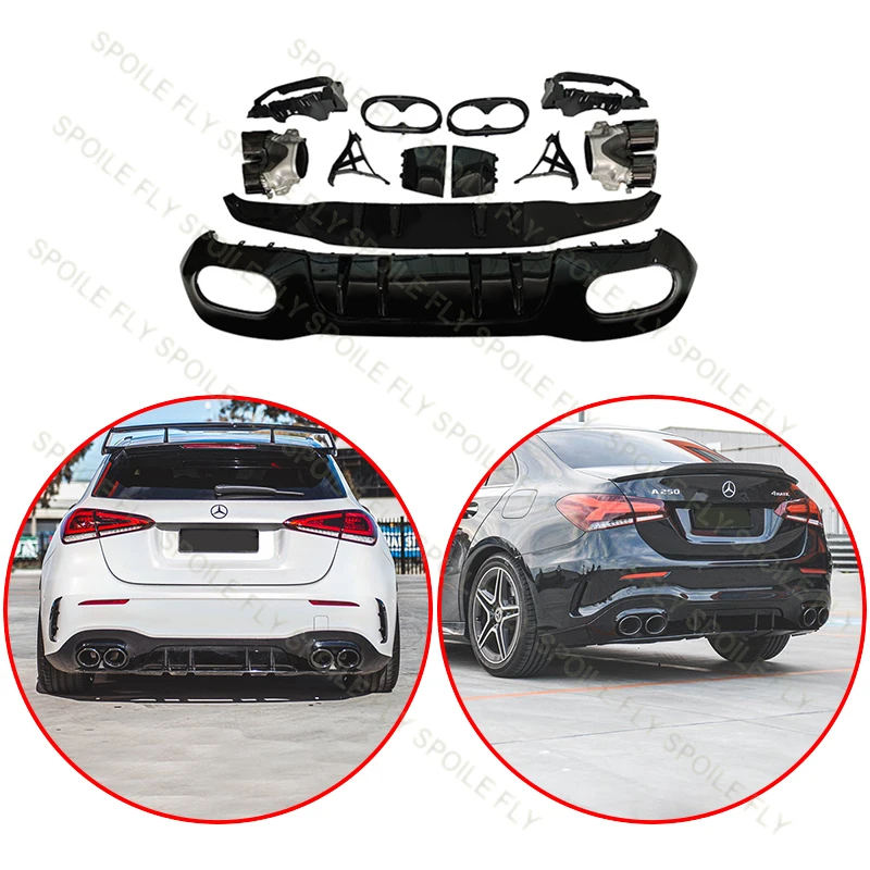 

For Benz A Class W177 2019-2025+ A160 A180 A200 A220 A250 High Quality A45 Style Car Rear Bumper Body Kit Spoiler Glossy Black