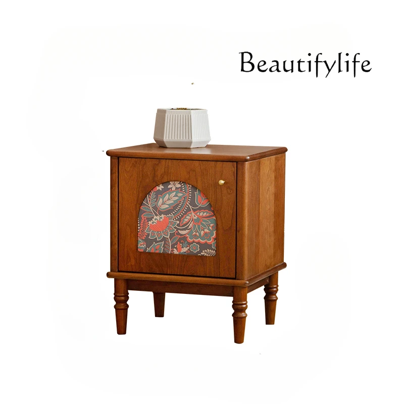 

Cherrywood Retro Bedside French Solid Wood Bedside Cabinet Bedroom National Style Storage Small Low Cabinet