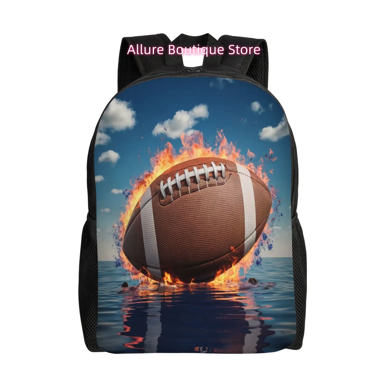 Football-Themed Polyester Backpack, Durable Lightweight Laptop Bag with Large Capacity for Men and Women, Ideal for College, Hik