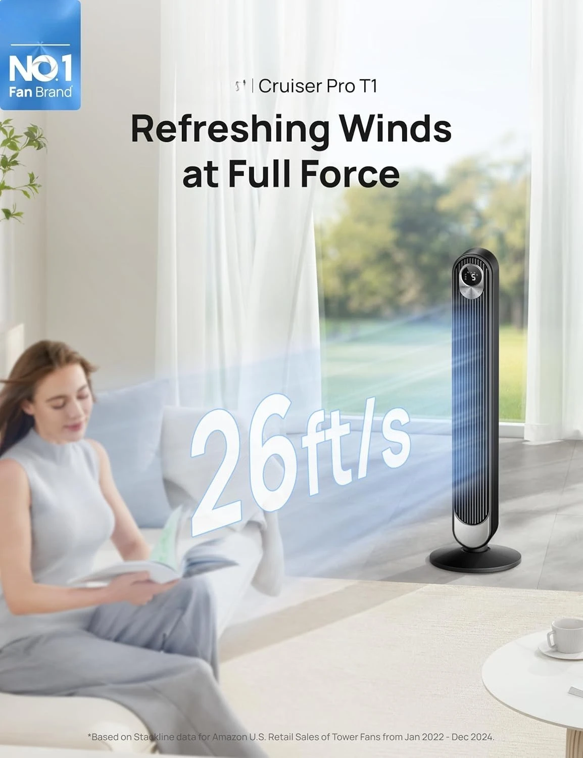 

Tower Fan for Bedroom, 90° Oscillating Standing Fan, 30ft far, 28dB Quiet for Sleep, 6 Speeds, 4 Modes, 12H Timer, 42 Inch