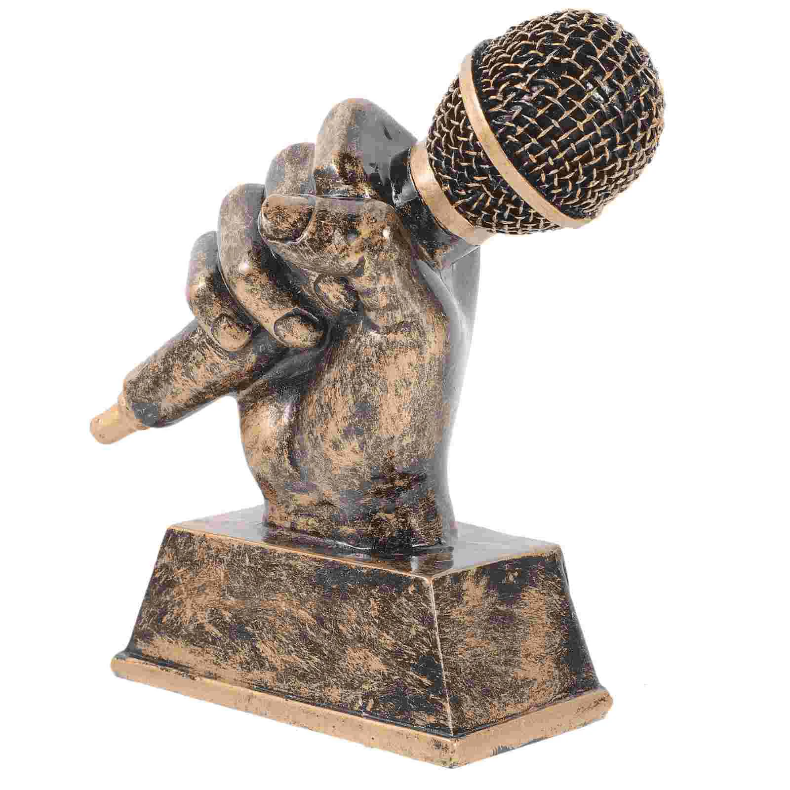 Troféu de música em forma de microfone dourado, escultura de resina 11cm x 5cm x 13 5cm, prêmio de competição de canto, karaokê, festa, decoração de casa, mini