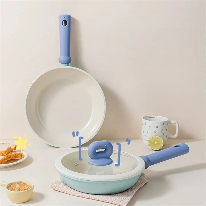 New Blue Bean Treasure Series Aluminum Alloy Frying Pan 3-4L Capacity PTFE Coating Non-stick Silicone Anti-Skid Handle Gas