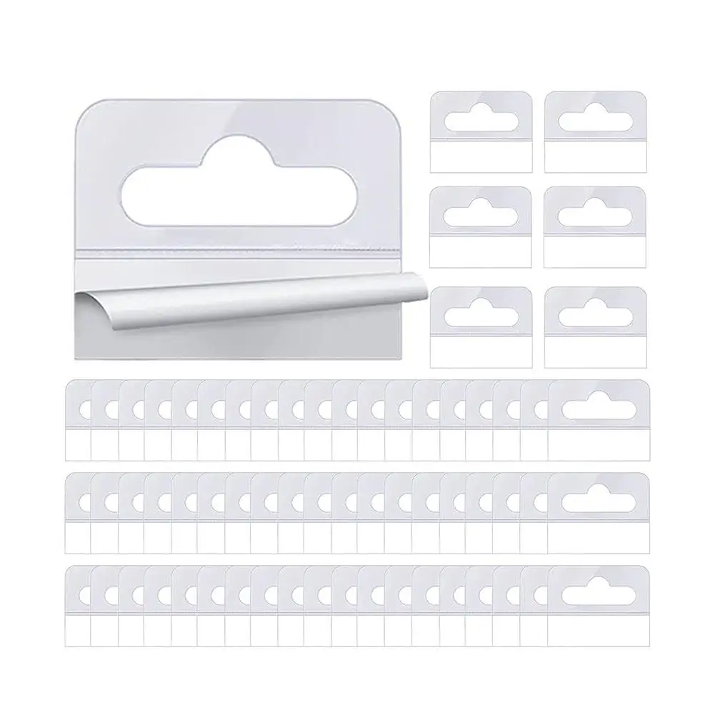 100pcs PVC Slot Hole Adhesive Hang Tabs Tags Hook For Store Retail Display Self-adhesive Merchandising Hang Tabs G5I1