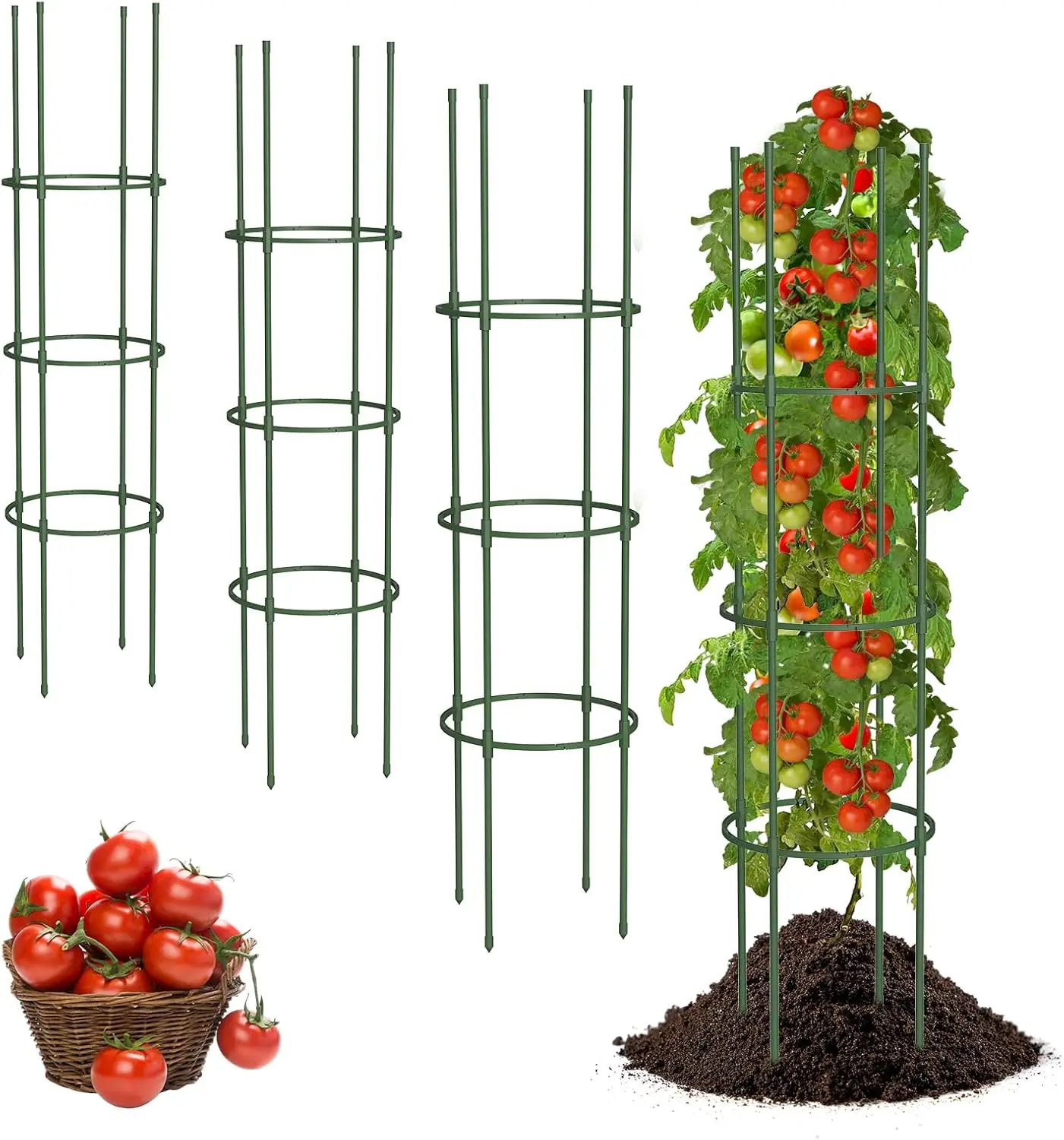 

Набор из 4 опор для томатов для сада, регулируемые, высотой 49 дюймов, сверхпрочные, устойчивые к ржавчине, с улучшенными соединителями для