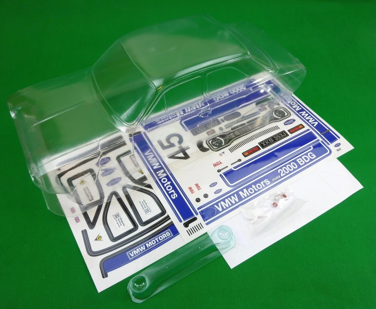 1/10 Escort MK1 RC Clear PC Body Shell 190mm with Light Buckets & Side Mirrors and Sticker for 1:10 RC Rally Touring Car